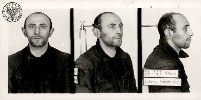 Josek Lewin ukrywał się w gospodarstwie rodziny Szkopów do marca 1944 roku. Fotografia wykonana przez płockie Gestapo w 1944 roku. Źródło: AIPN.