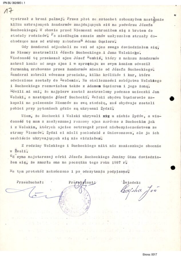 Protokół przesłuchania świadka Jana Czapki z 28 maja 1987 r., AIPN, BU 392/685, t. 1, k. 16–17