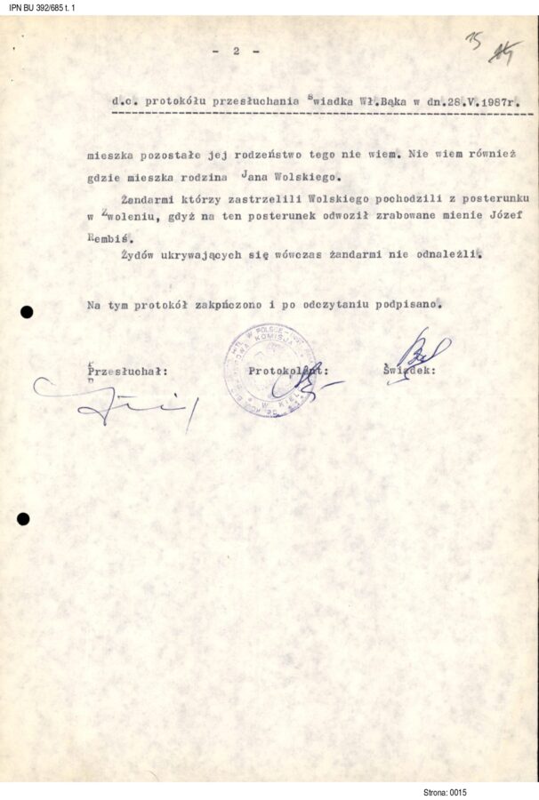 Protokół przesłuchania świadka Władysława Bąka z 28 maja 1987 r., AIPN, BU 392/685, t. 1, k. 13